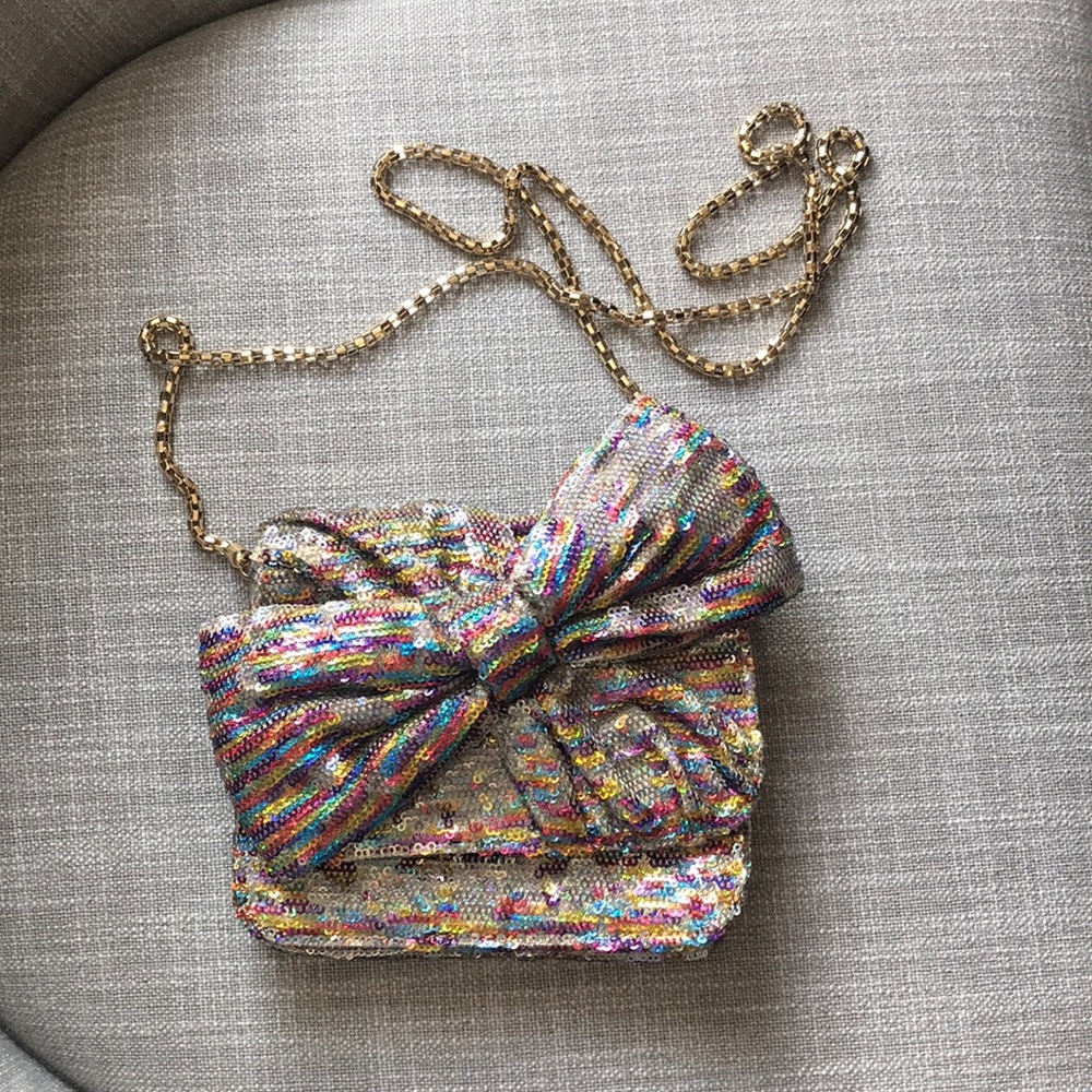 Betsey Johnson Rainbow Sequin Big Bow Clutch